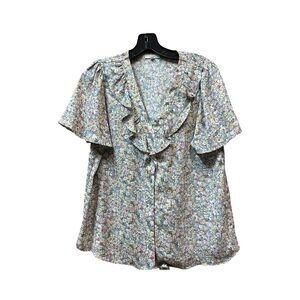 Pleione Blue Flutter Sleeve Ruffled Blouse